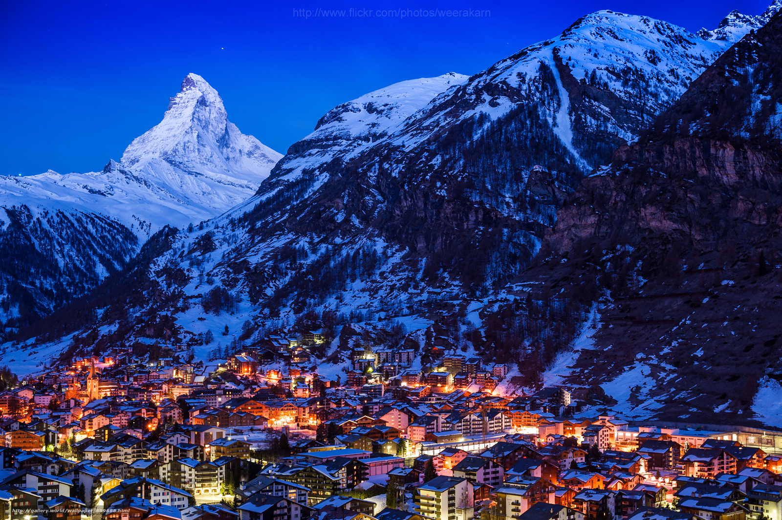 Download Wallpaper Zermatt, Switzerland, City, Night - Switzerland Most Beautiful Place - HD Wallpaper 
