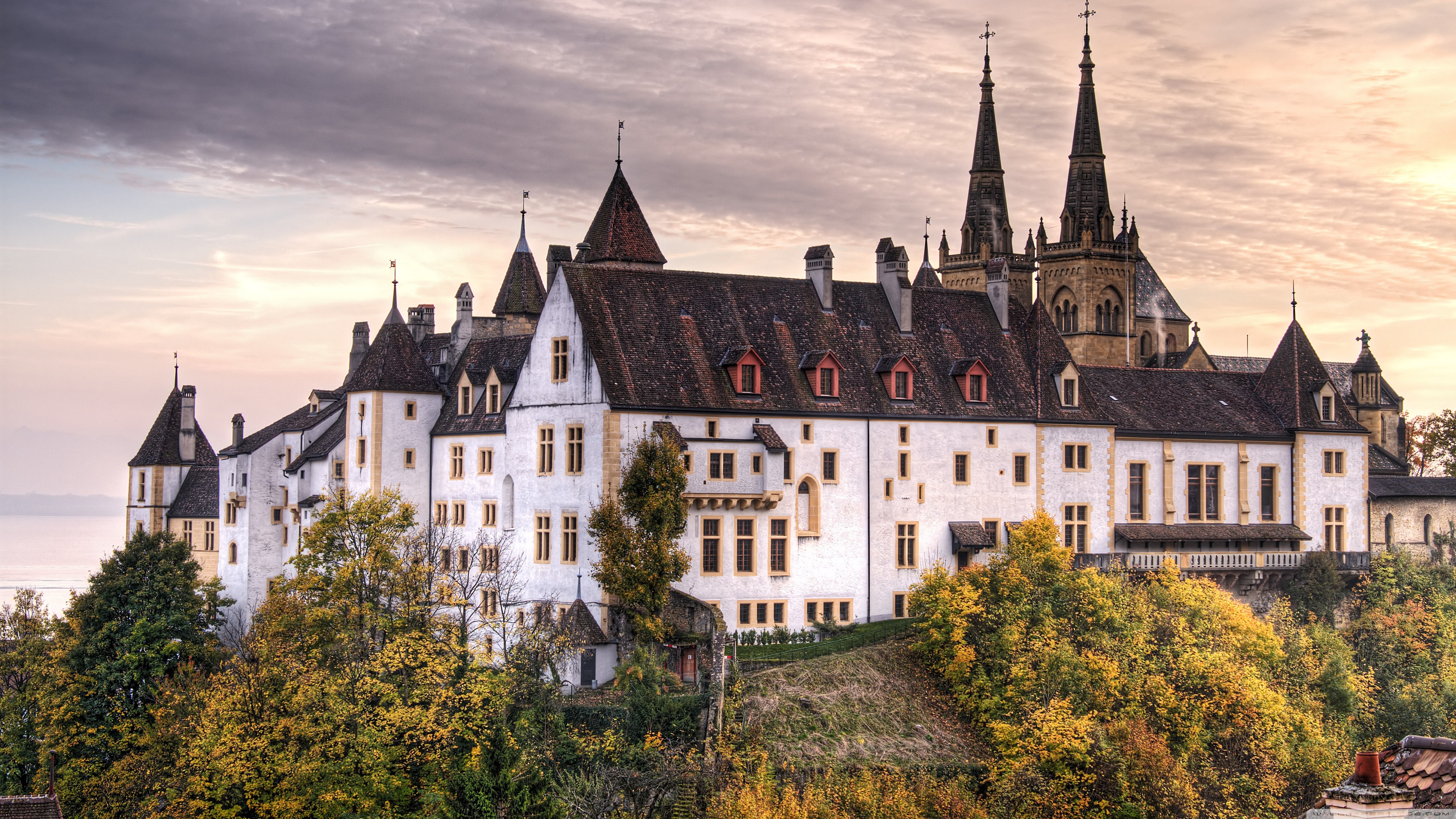 4k Neuchâtel Castel In Switzerland Wallpaper For Desktop - Neuchatel Castle Switzerland - HD Wallpaper 
