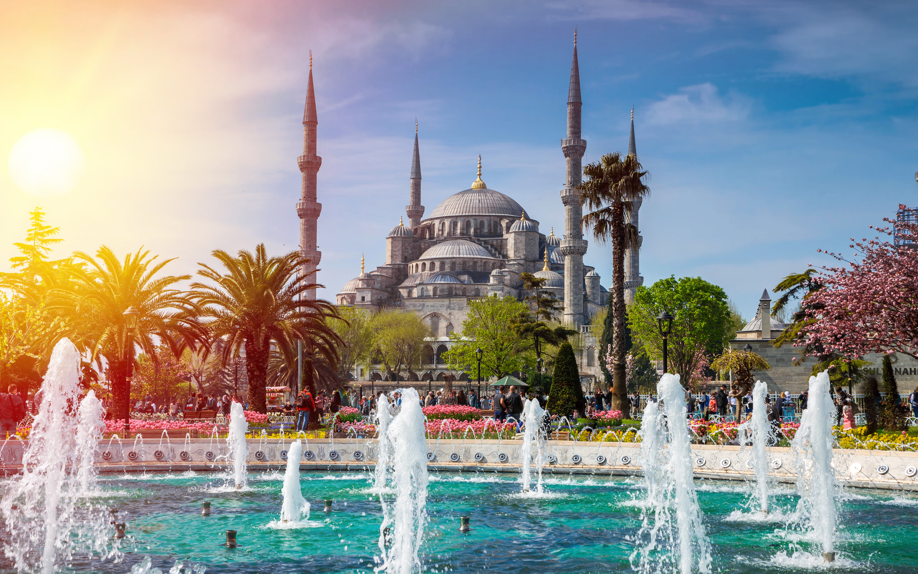 Sultan Ahmet Mosque, 4k, Turkish Landmarks, Fountains, - Sultan Ahmed Mosque - HD Wallpaper 