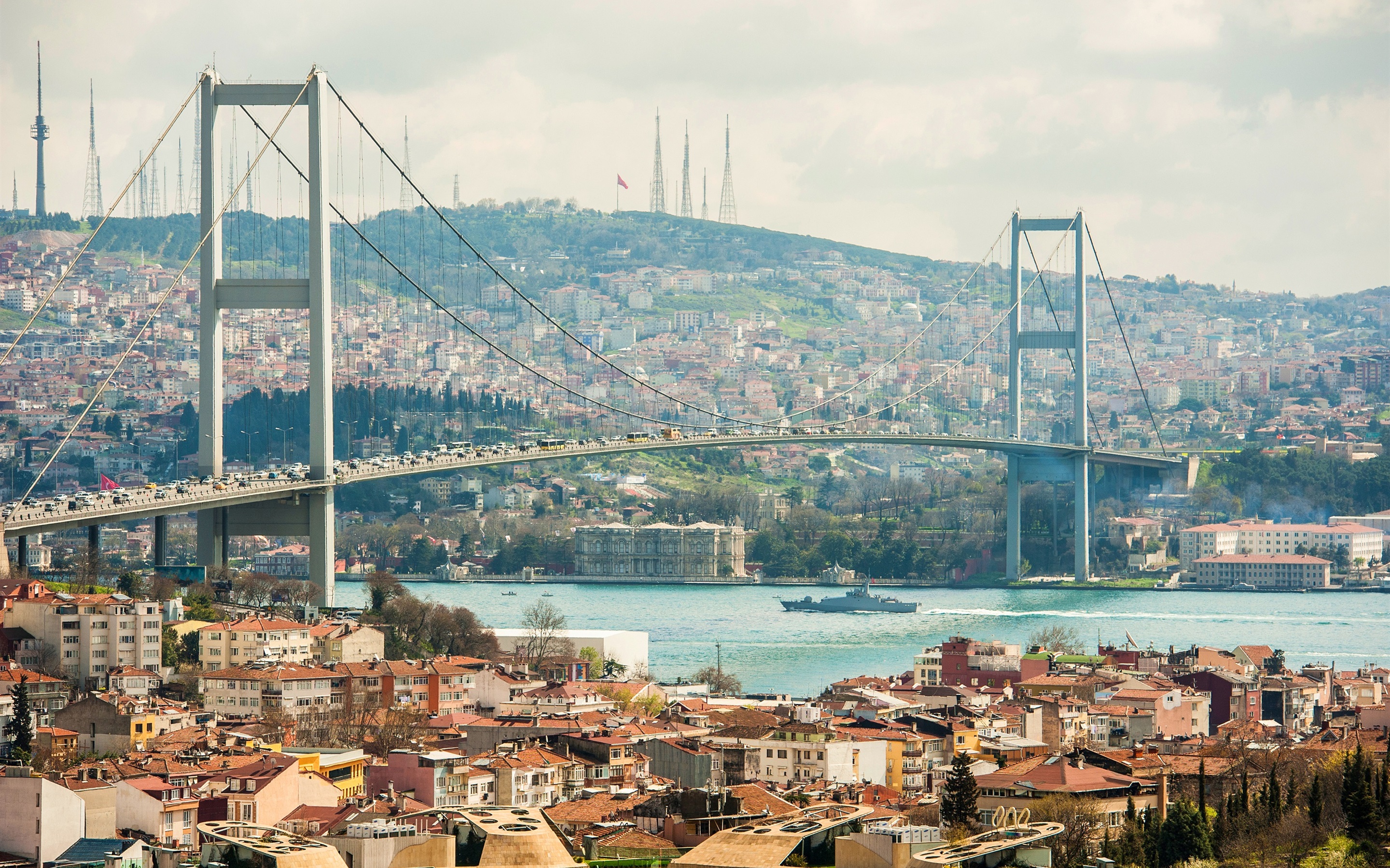 Wallpaper City, River, Bridge, Houses, Buildings, Istanbul, - สะพาน ข้าม ช่องแคบ บอส ฟ อ รัส - HD Wallpaper 