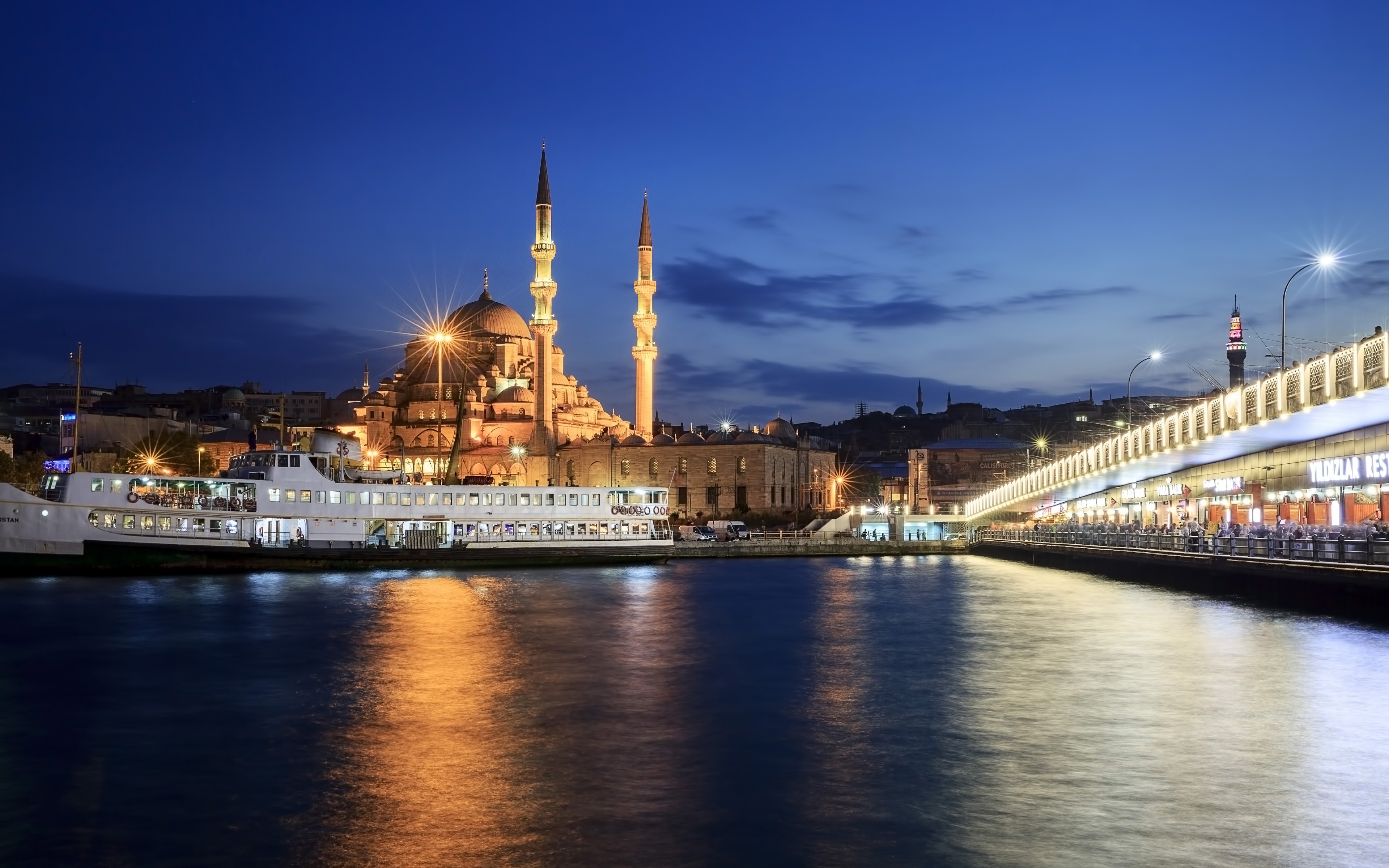 4k, Yeni Cami, Nightscapes, Galata Bridge, Istanbul, - Istanbul 4k - HD Wallpaper 