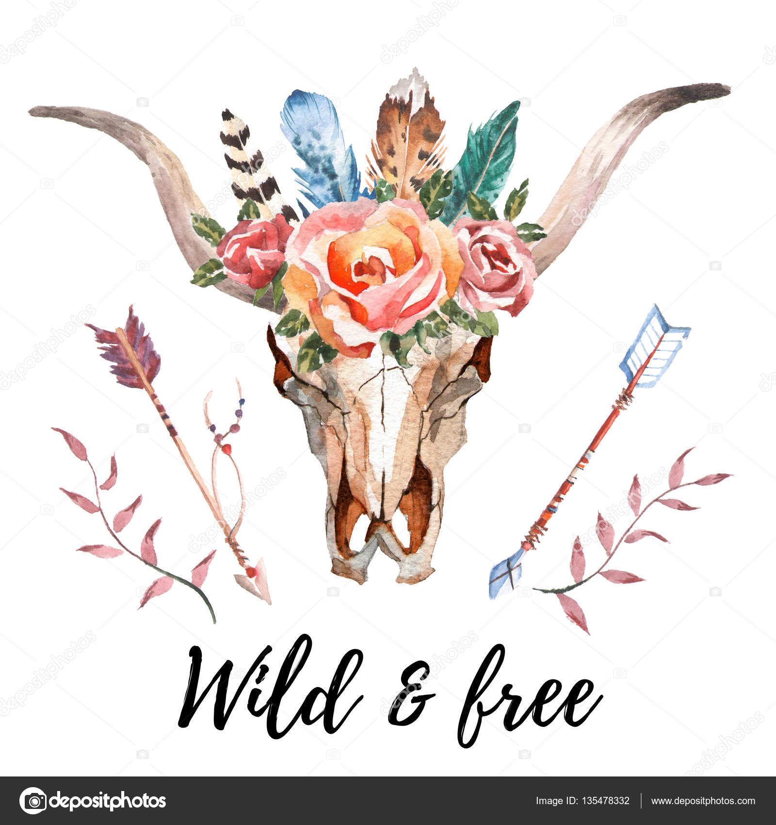 Bull Skull Wild And Free - HD Wallpaper 