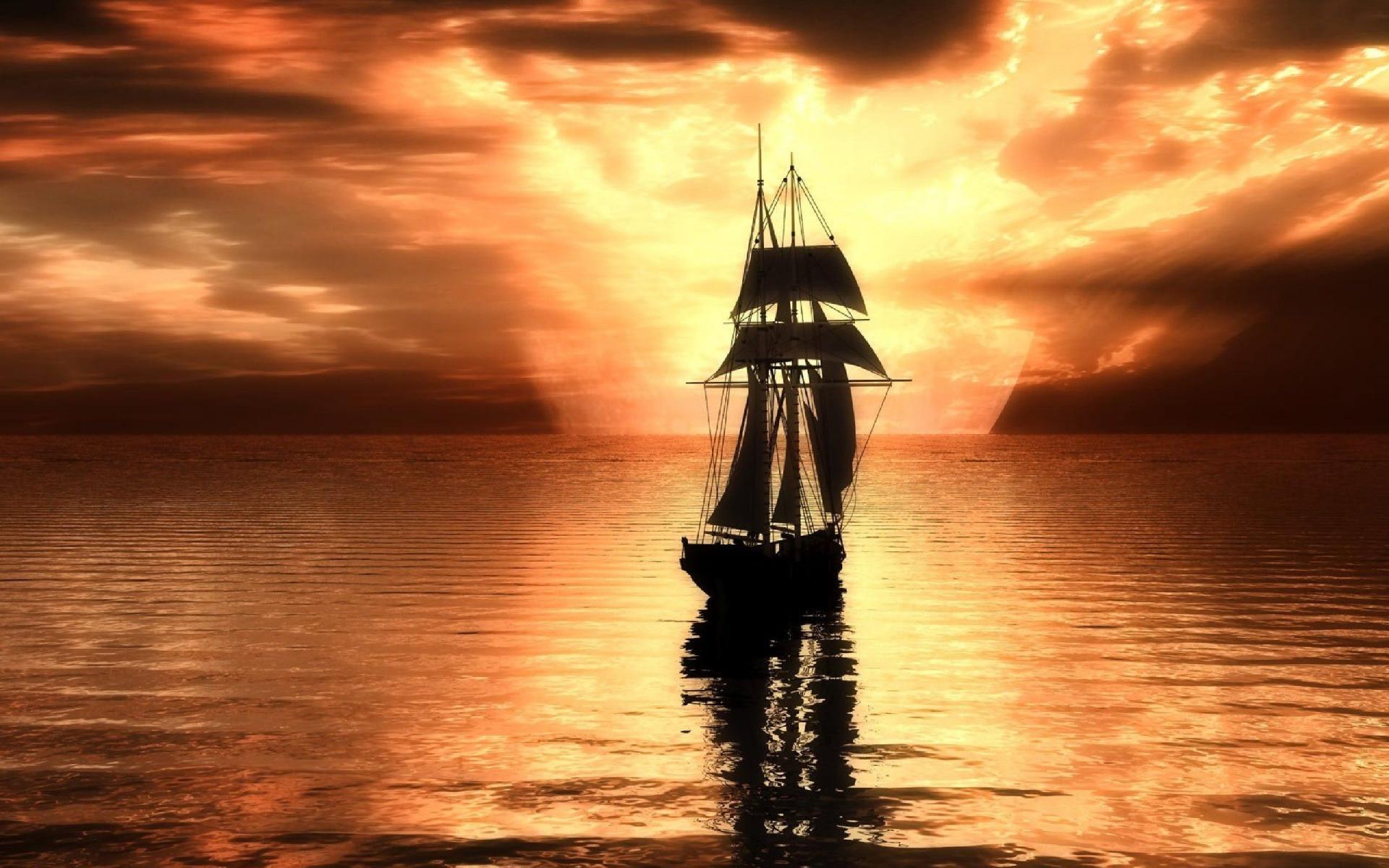 Atardecer En El Mar Con Barco - 1920x1200 Wallpaper - teahub.io