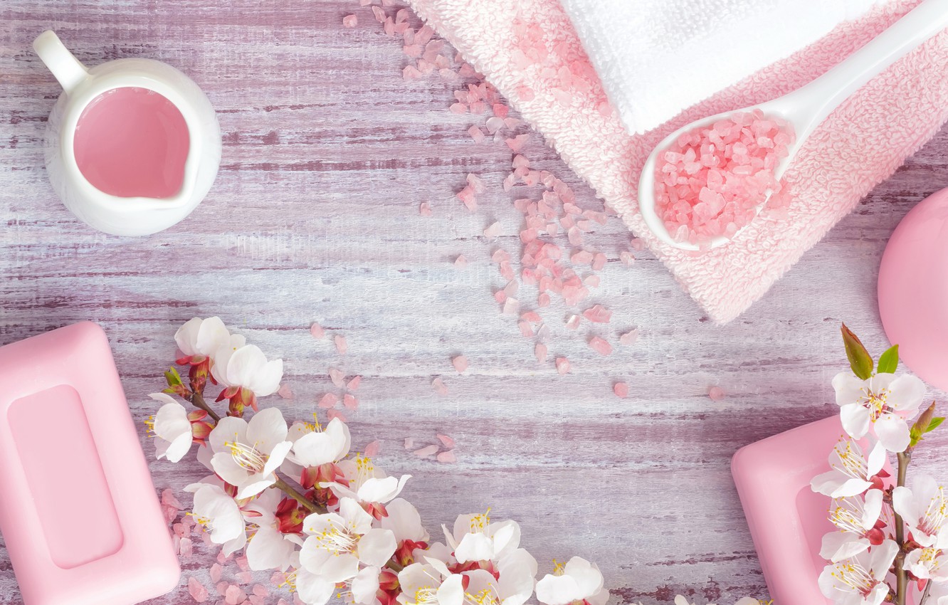 Photo Wallpaper Flowers, Sprig, Towel, Soap, Soap, - Background Images For Soap - HD Wallpaper 