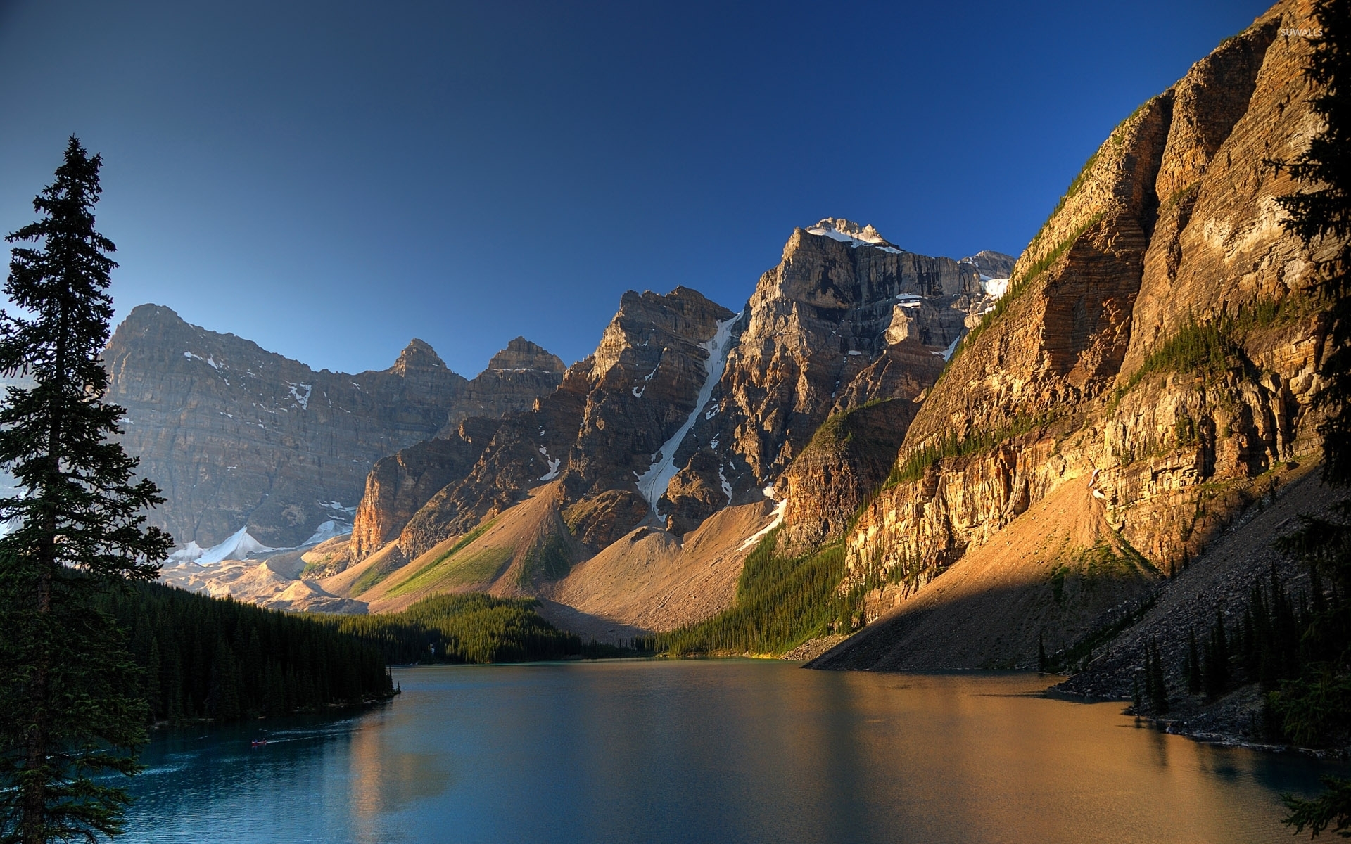 Mountain Peaks And River - HD Wallpaper 