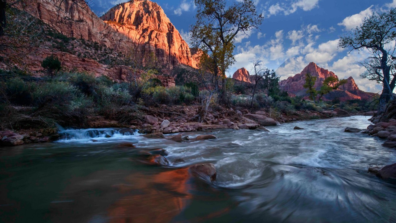 River, Rocks, Cliff, Mountain, Trees, Sky - Tributary - HD Wallpaper 