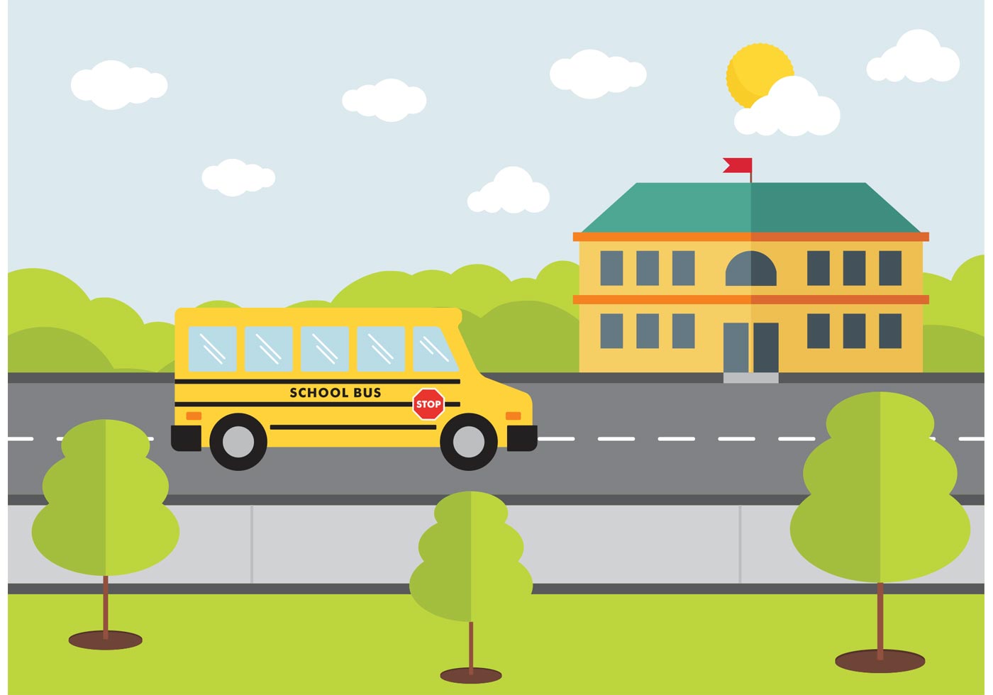 School Bus Design Vector - My School Bus Drawing - HD Wallpaper 
