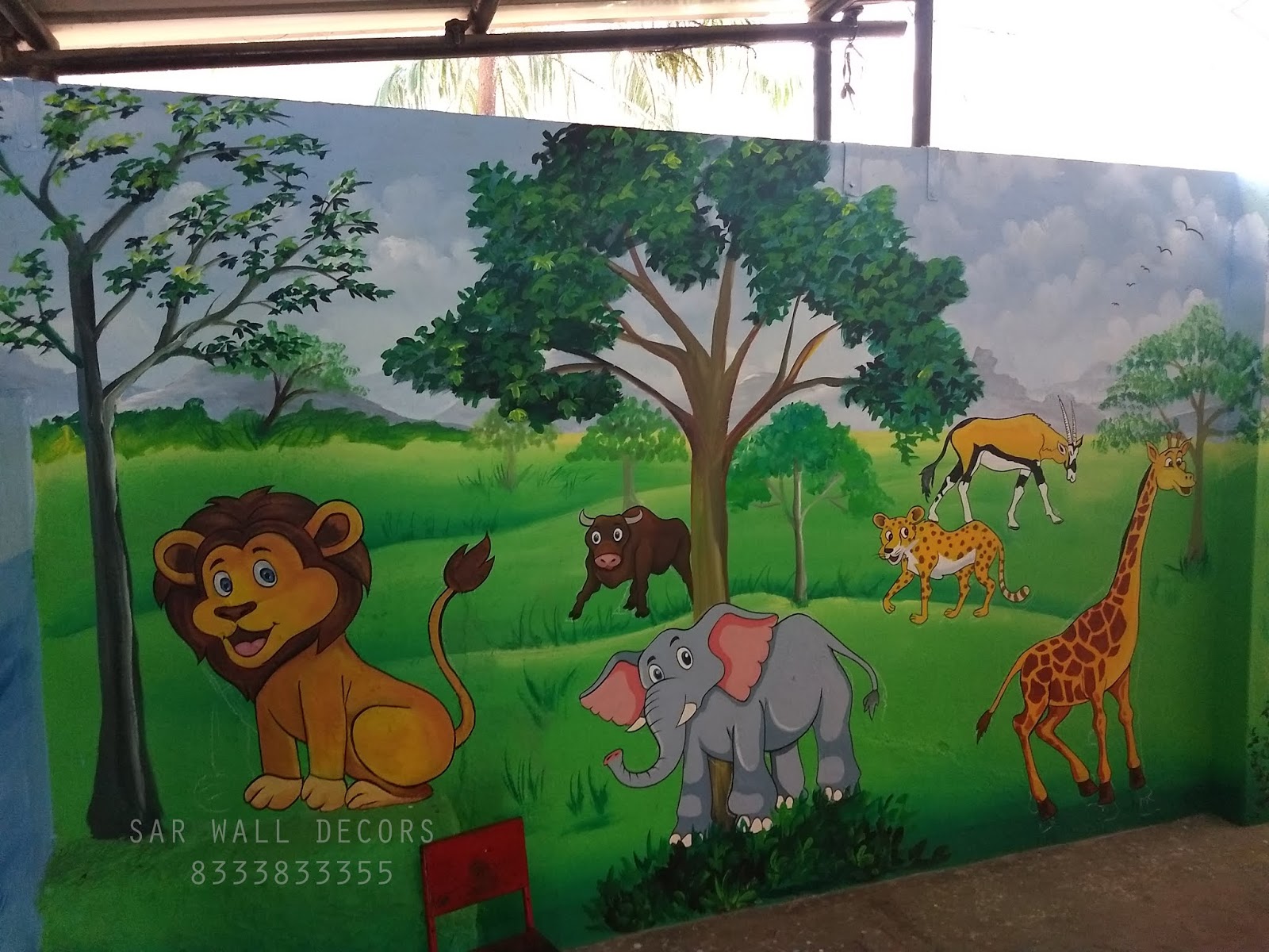 Zoo Wall Painting For School - HD Wallpaper 