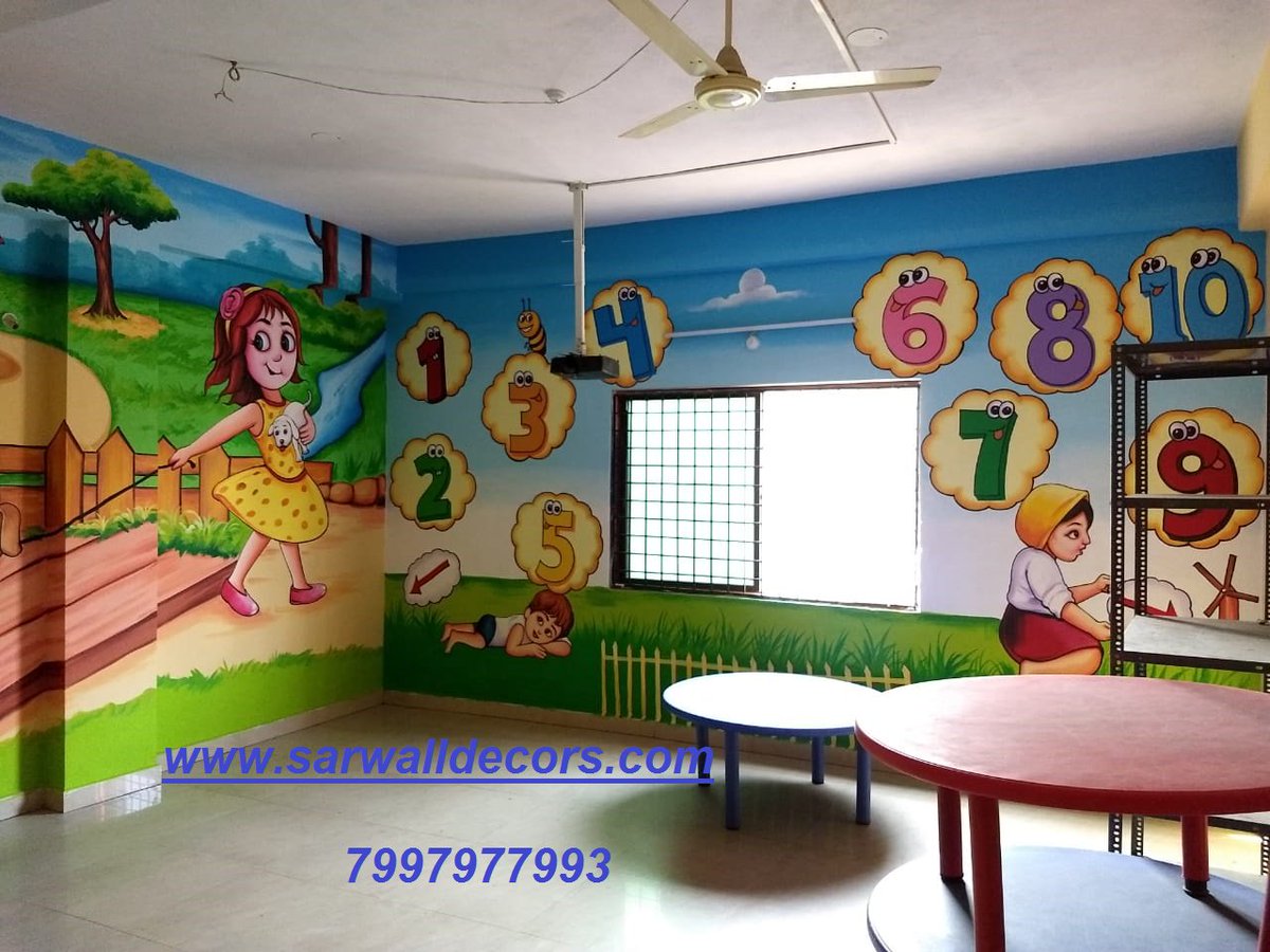 Cartoon Painting On Wall For School - HD Wallpaper 