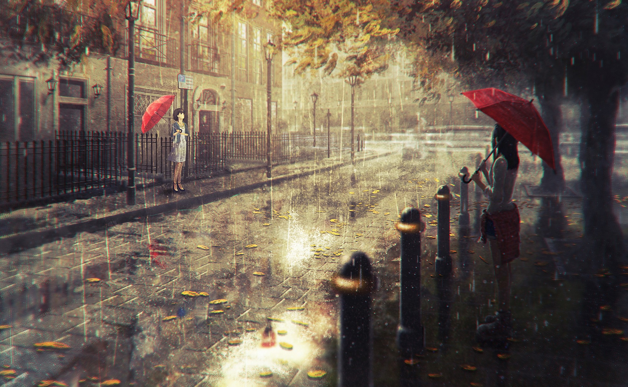 Anime Umbrella Rain - HD Wallpaper 