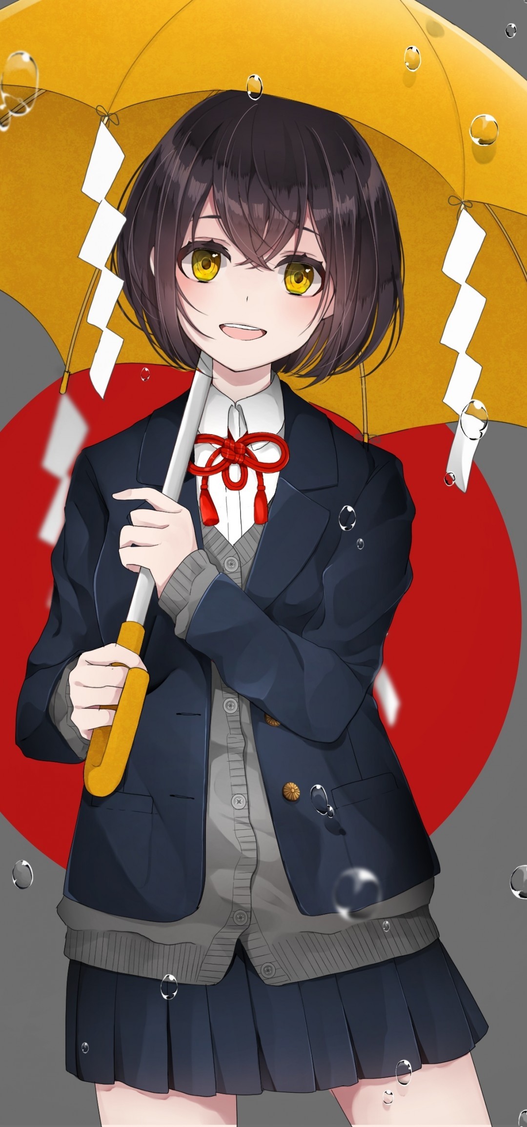 Anime School Girl, Yellow Umbrella, Smiling, Short - Bob Cut - HD Wallpaper 