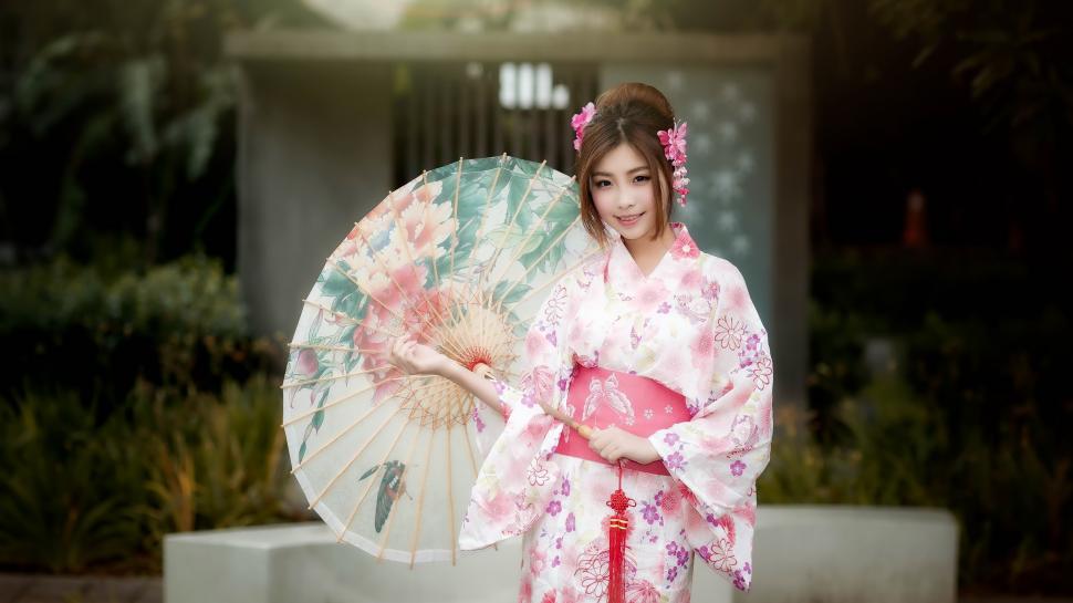 Beautiful Japanese Girl, Kimono, Umbrella Wallpaper,beautiful - Japanese Girl With Kimono - HD Wallpaper 