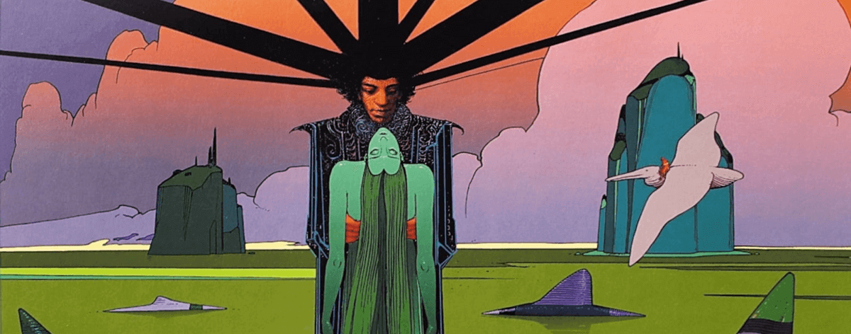 Jimi Hendrix Illustrated By The Artist Moebius - Jean Giraud Moebius Hendrix - HD Wallpaper 