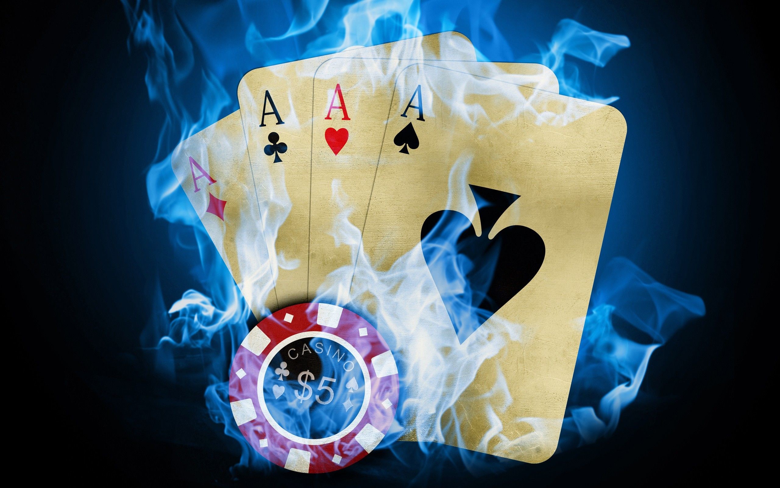 Cards, Flames, Blue, Fire, Poker, Ace, Chip, Token - HD Wallpaper 