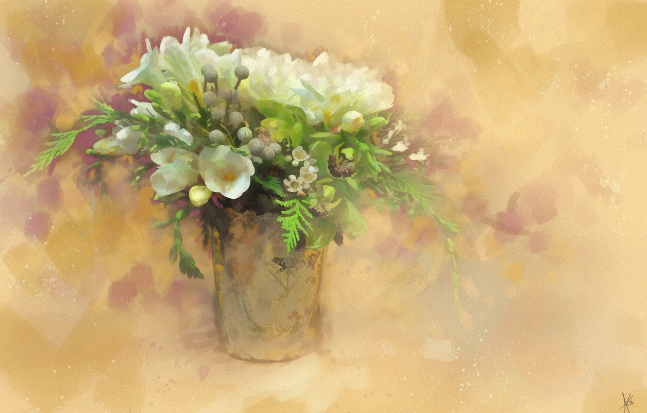 Photo Wallpaper Flowers, Bouquet, Drawing - Bouquet - HD Wallpaper 