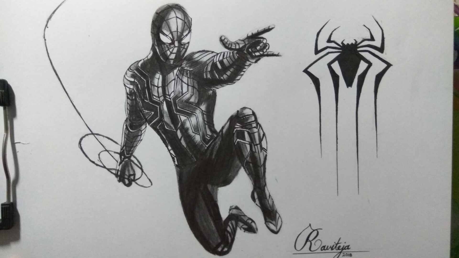 Pencil Iron Spider Drawing - HD Wallpaper 