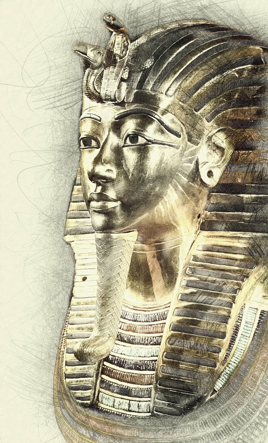 Egyptian Pencil Sketch, Tutankhamun, Death Mask, Statue, - Tutankhamun - HD Wallpaper 