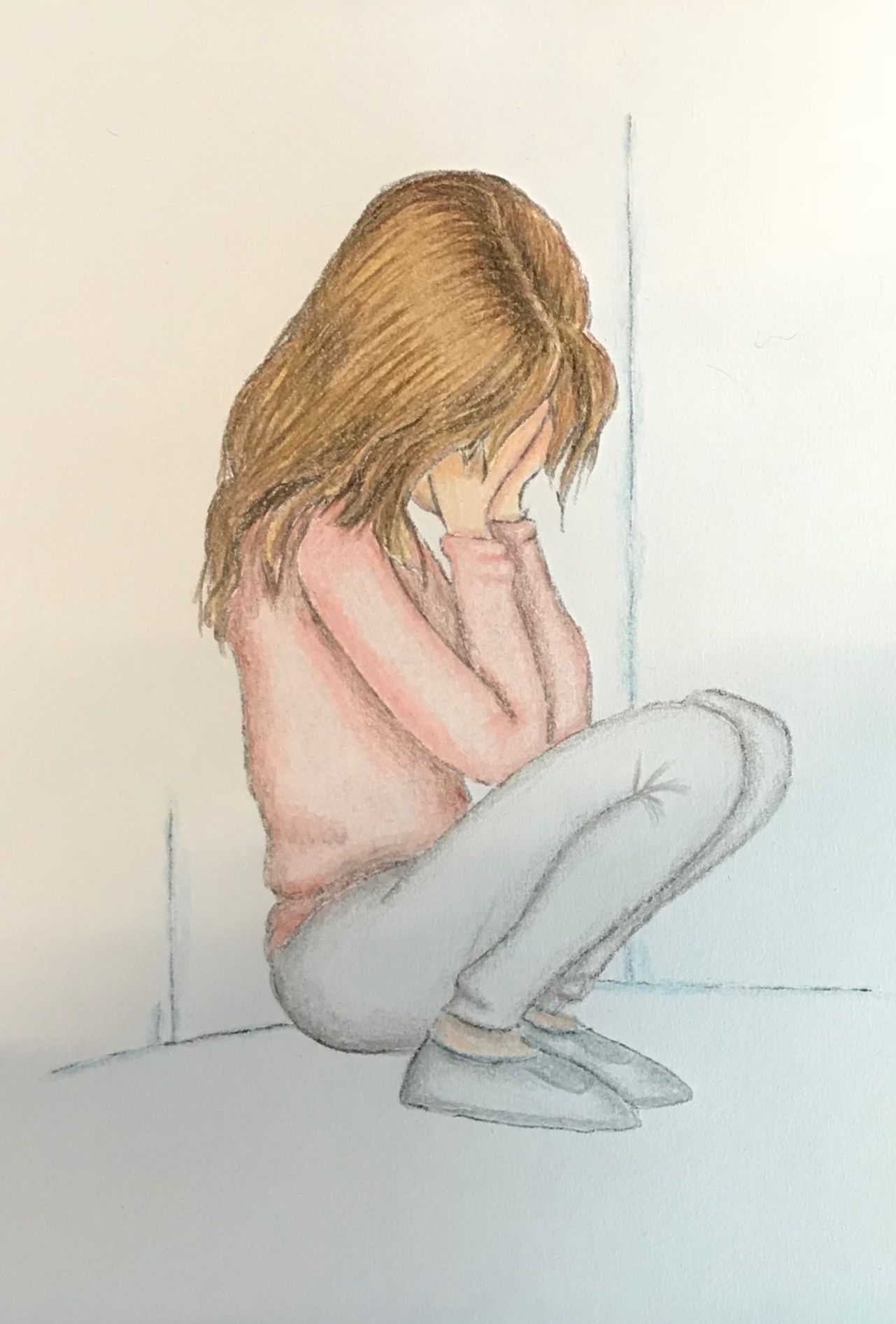 Depressed Girl Crying Girl Drawing Easy - HD Wallpaper 