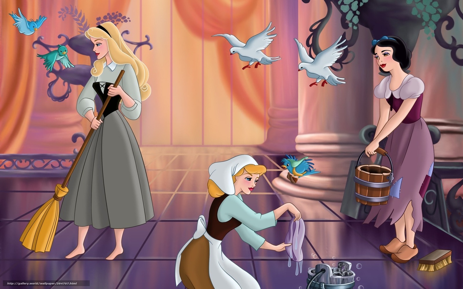 Download Wallpaper Walt Disney, Fanart, Princess, Aurora - Disney Princess Cleaning - HD Wallpaper 
