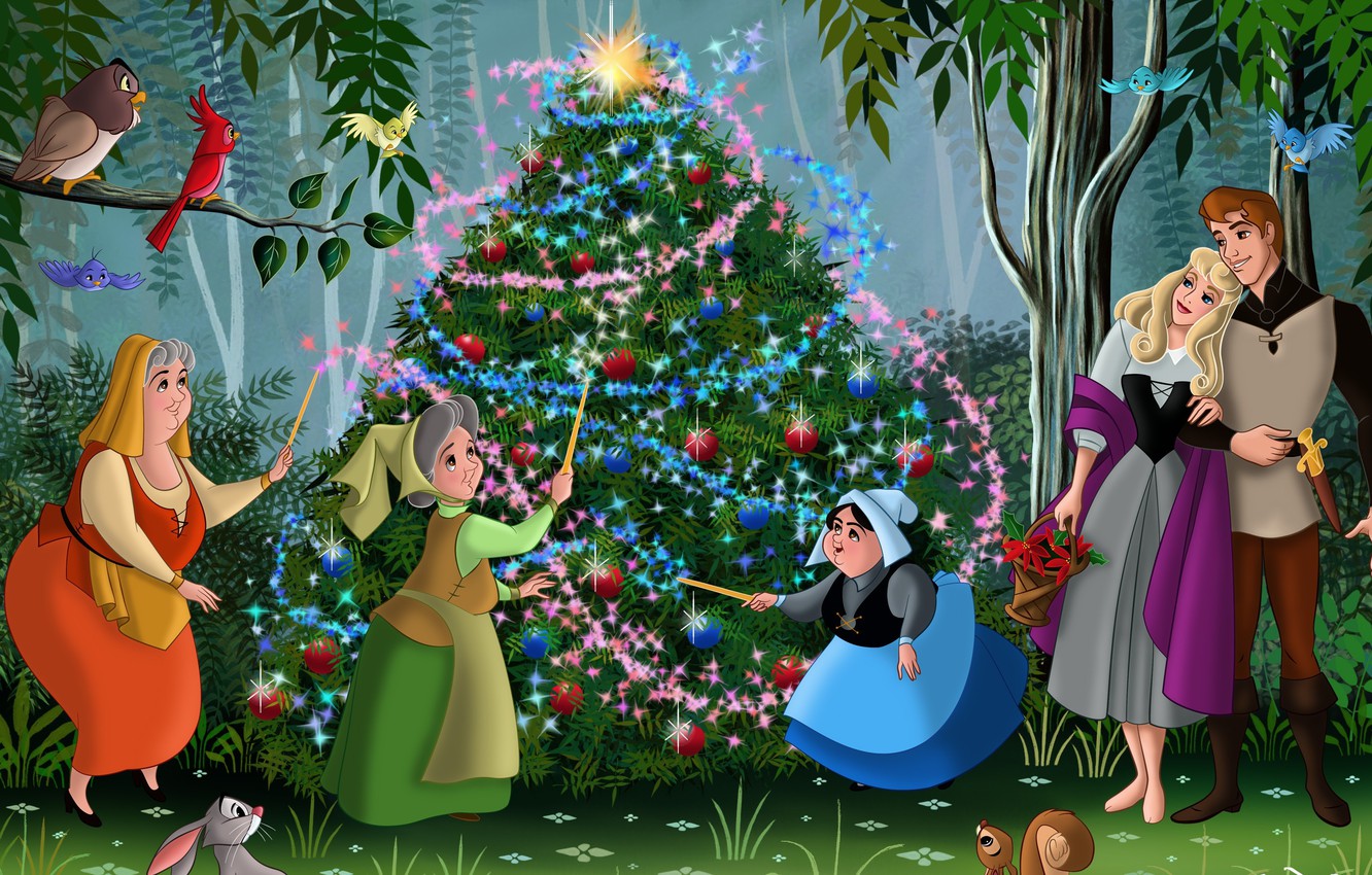 Photo Wallpaper Forest, Birds, Cartoon, Tale, Rose, - Disney Sleeping Beauty Christmas - HD Wallpaper 