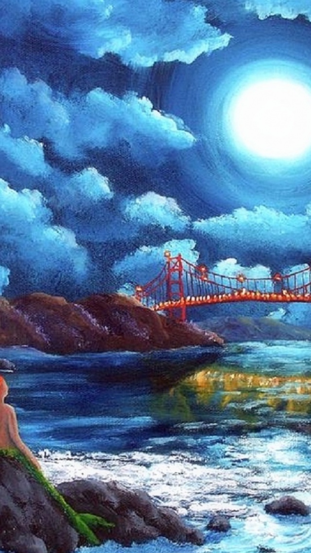 Mermaid Iphone Wallpaper - Mermaid At The Golden Gate Bridge - HD Wallpaper 