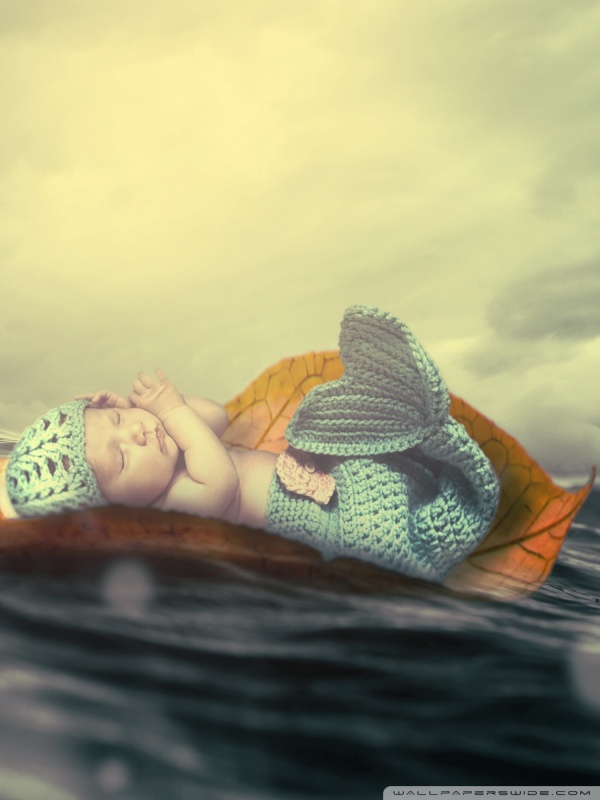 Baby Mermaid Floating On A Leaf - HD Wallpaper 