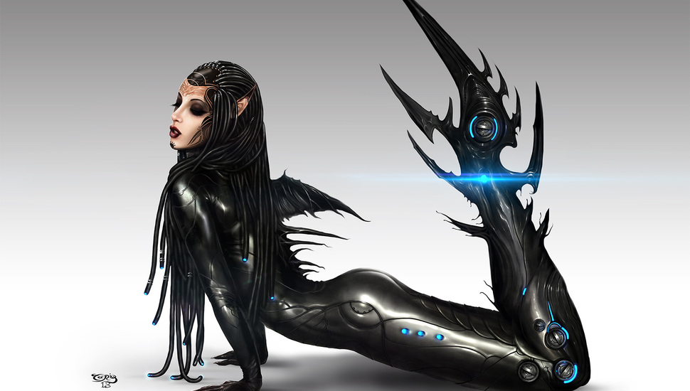 Mermaid, Tail, Art, Fiction, Pose, Black, Girl, Mermaid - Kato Lambert - HD Wallpaper 