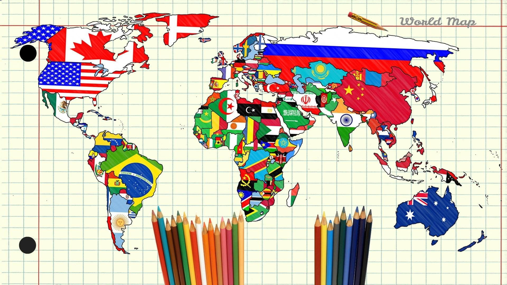World Map Flags Countries - HD Wallpaper 