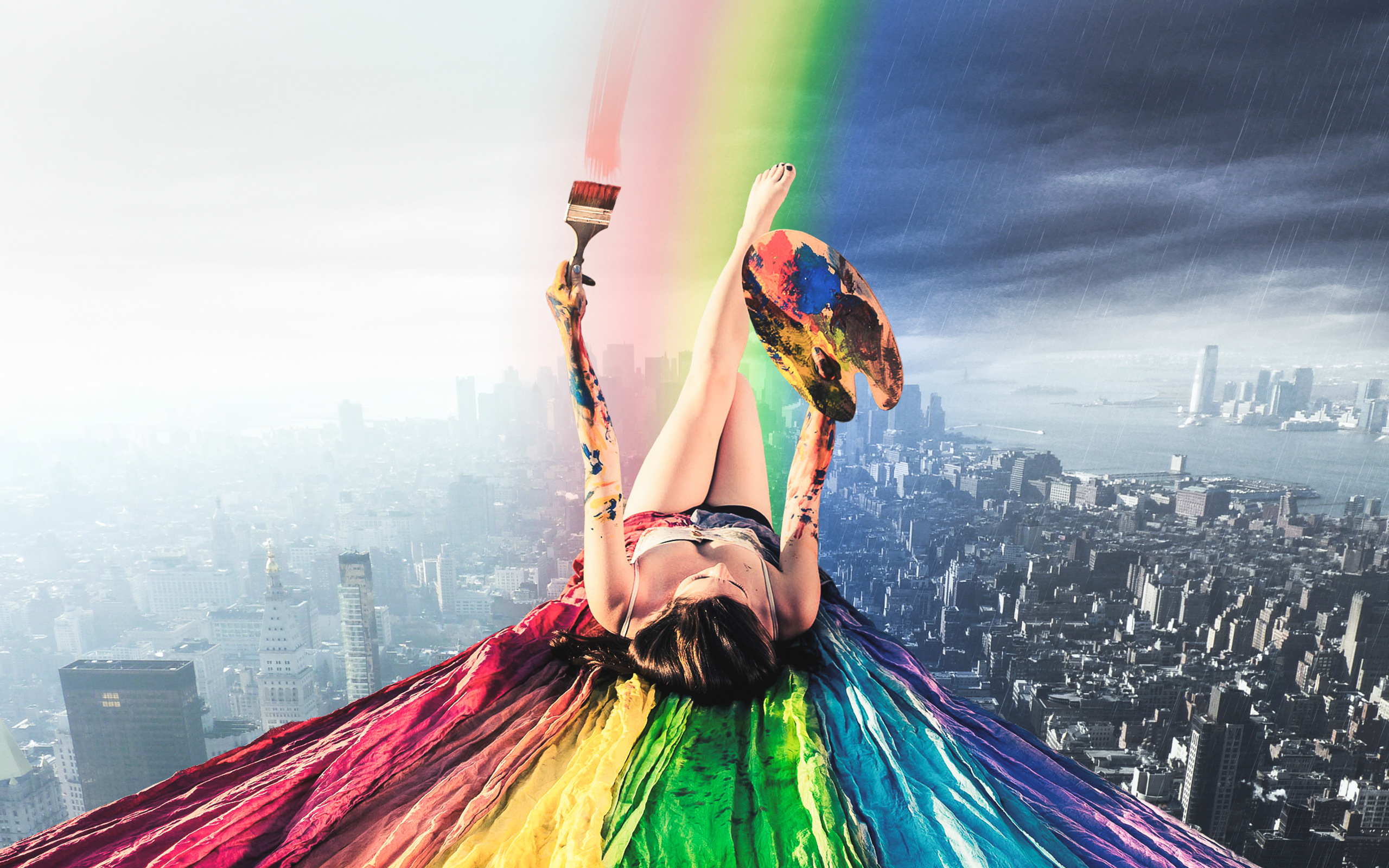 Paint Rainbow Girl Wallpapers - New York City - HD Wallpaper 