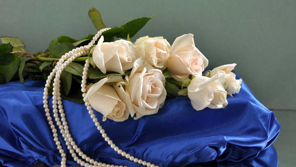 Flower, Bouquet, Silk, Rose, White, Pearl, Beads, Flowers - Pearl & Roses Backgrounds - HD Wallpaper 