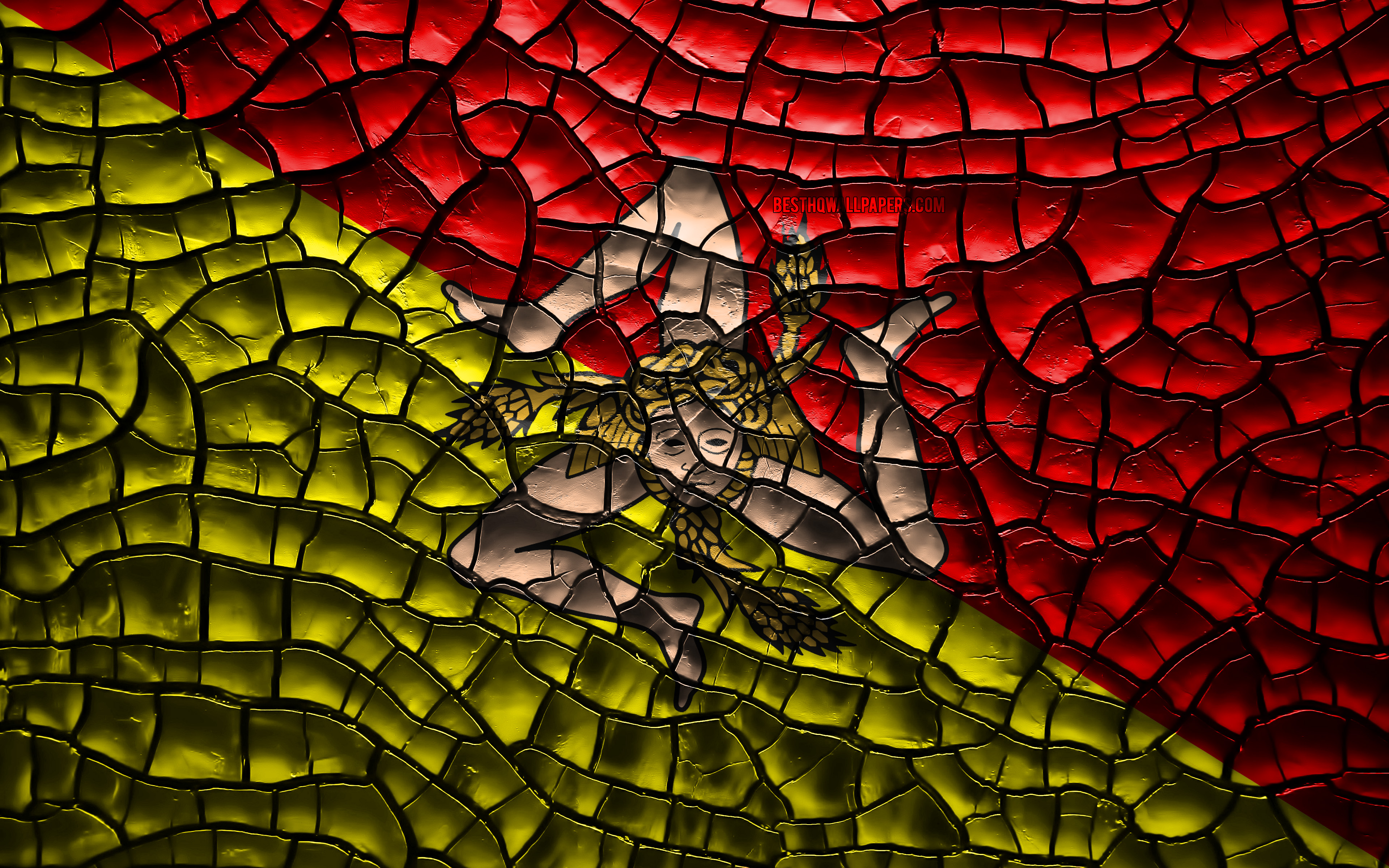 Flag Of Sicily, 4k, Italian Regions, Cracked Soil, - Visual Arts - HD Wallpaper 