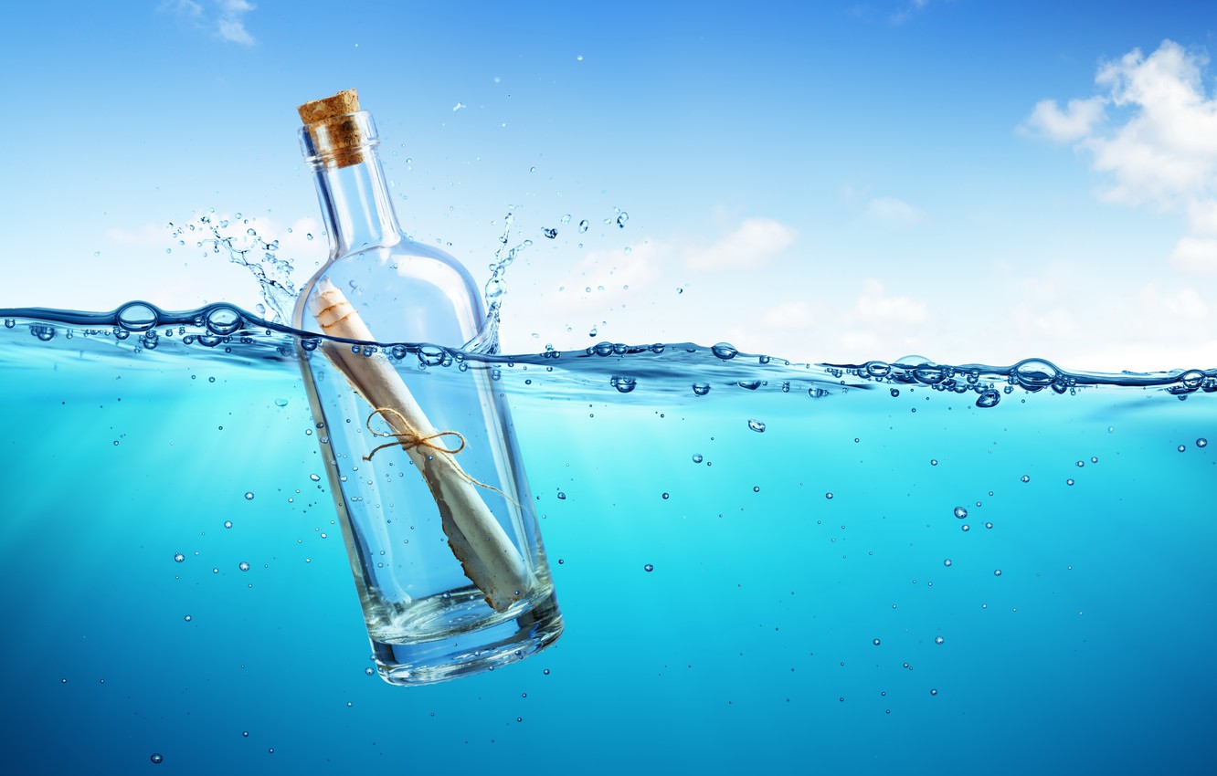 Photo Wallpaper Sea, Letter, The Ocean, Bottle, Sea, - Bottle Floating On Ocean - HD Wallpaper 