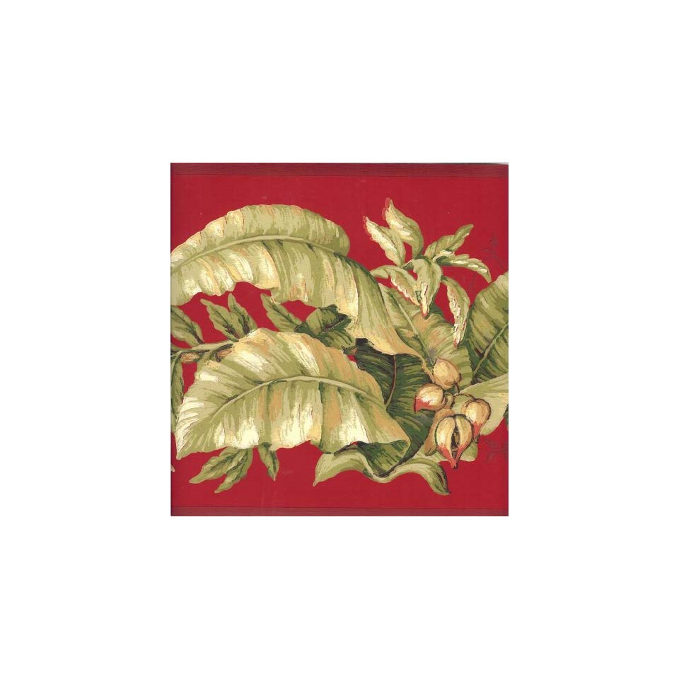 Wallpaper Border Tropical Palm Garland On Red - Embroidery - HD Wallpaper 