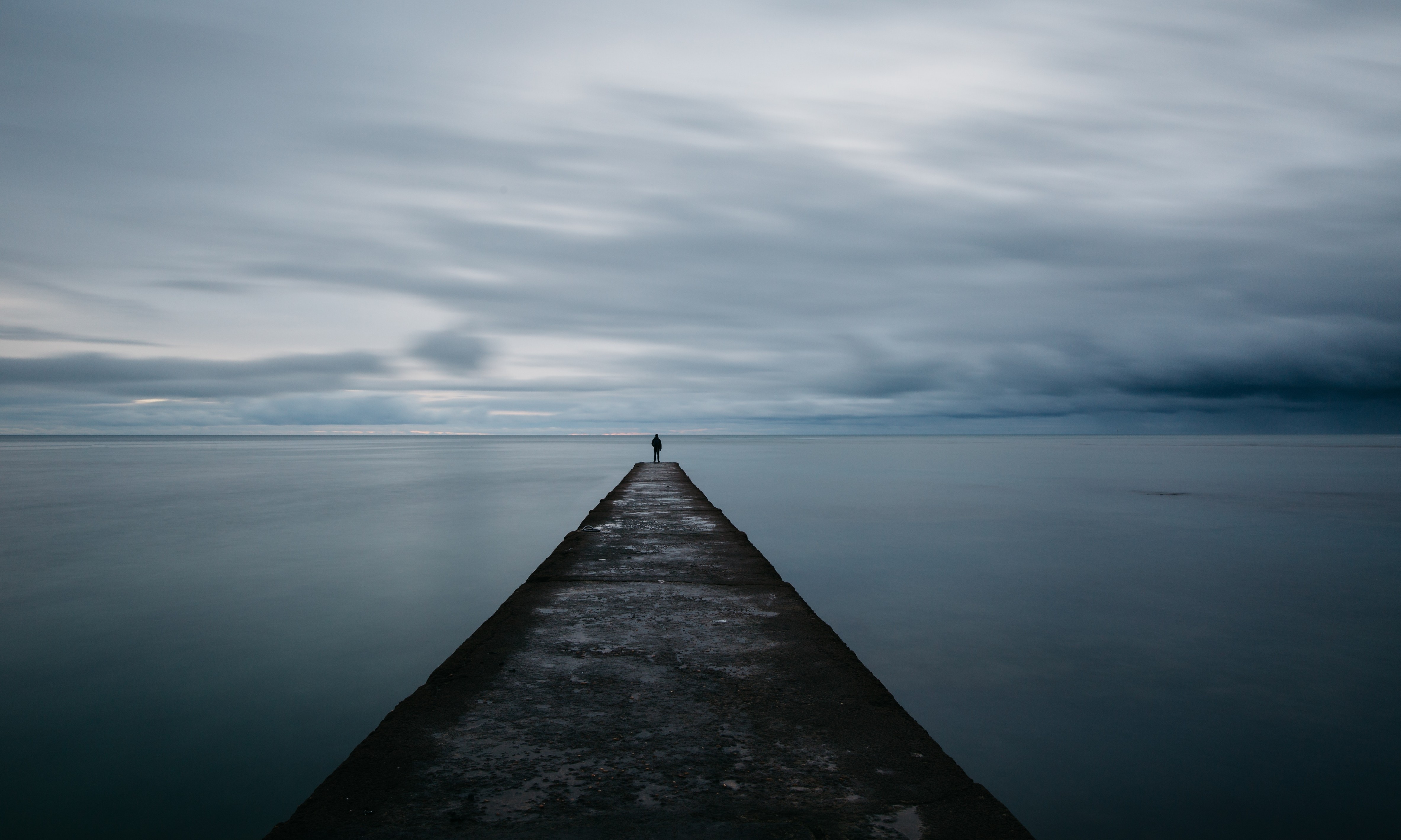 Man, Lonely, Pier, Horizon, Dark Clouds, Sea - Academics Depression - HD Wallpaper 