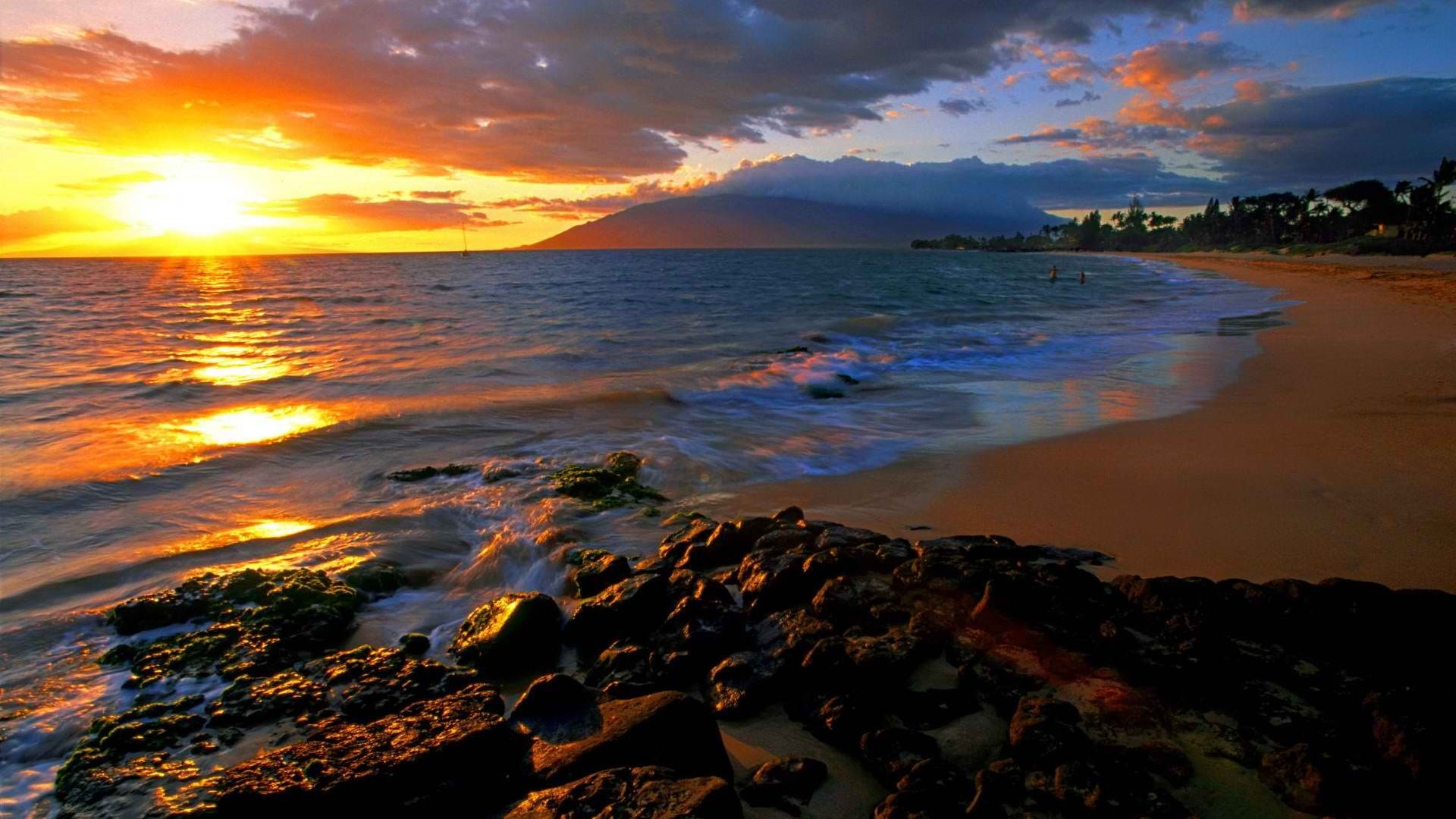 Sunset At Maui Beach Wallpaper Hd Download Free - Maui Background - HD Wallpaper 