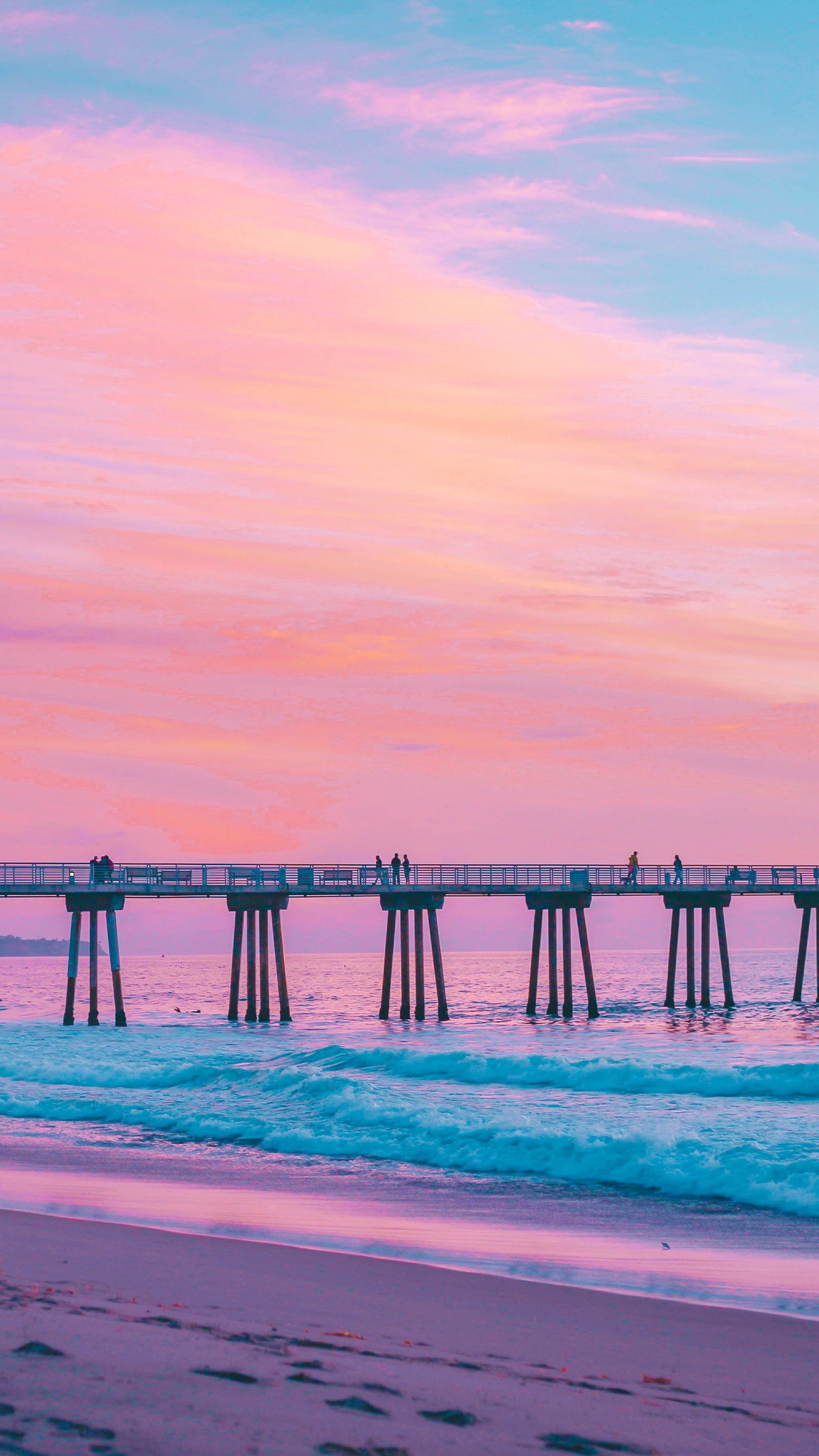 Wallpaper Pier, Sea, Surf, Pink, Hermosa Beach, California - Pink Beach Wallpaper For Ipad - HD Wallpaper 