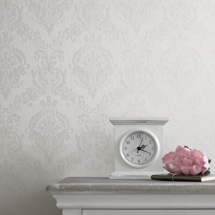 Damask Ivory Shimmer Wallpaper By Graham And Brown - Graham And Brown Grey Damask - HD Wallpaper 