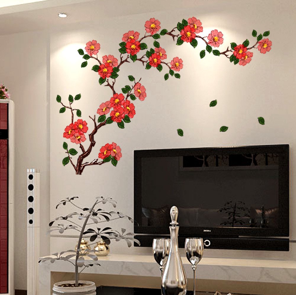 Floral Wall Designs For Living Room - HD Wallpaper 