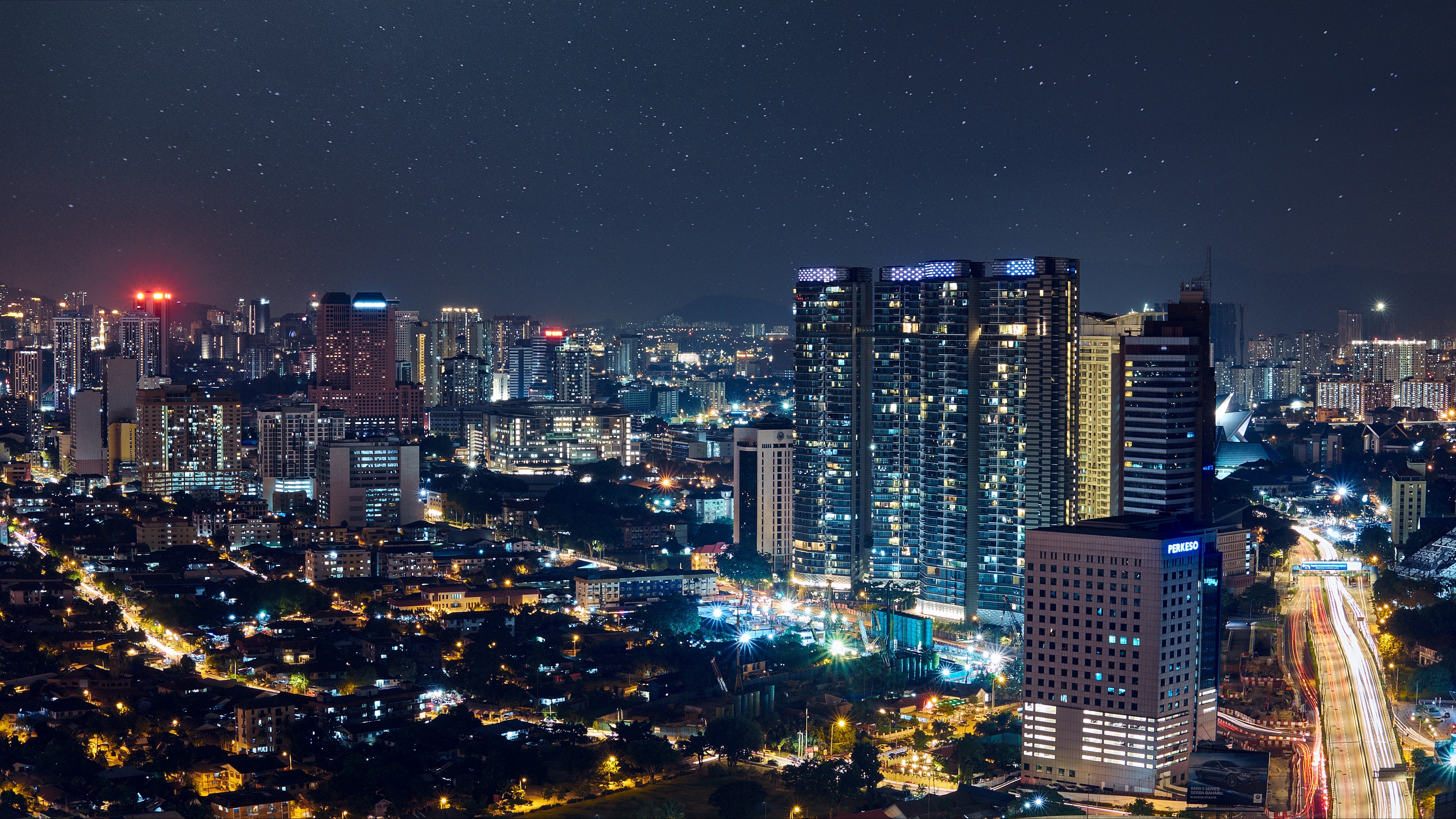 Wallpaper Night City, City Lights, Starry Sky, Kuala - Starry Sky In City - HD Wallpaper 