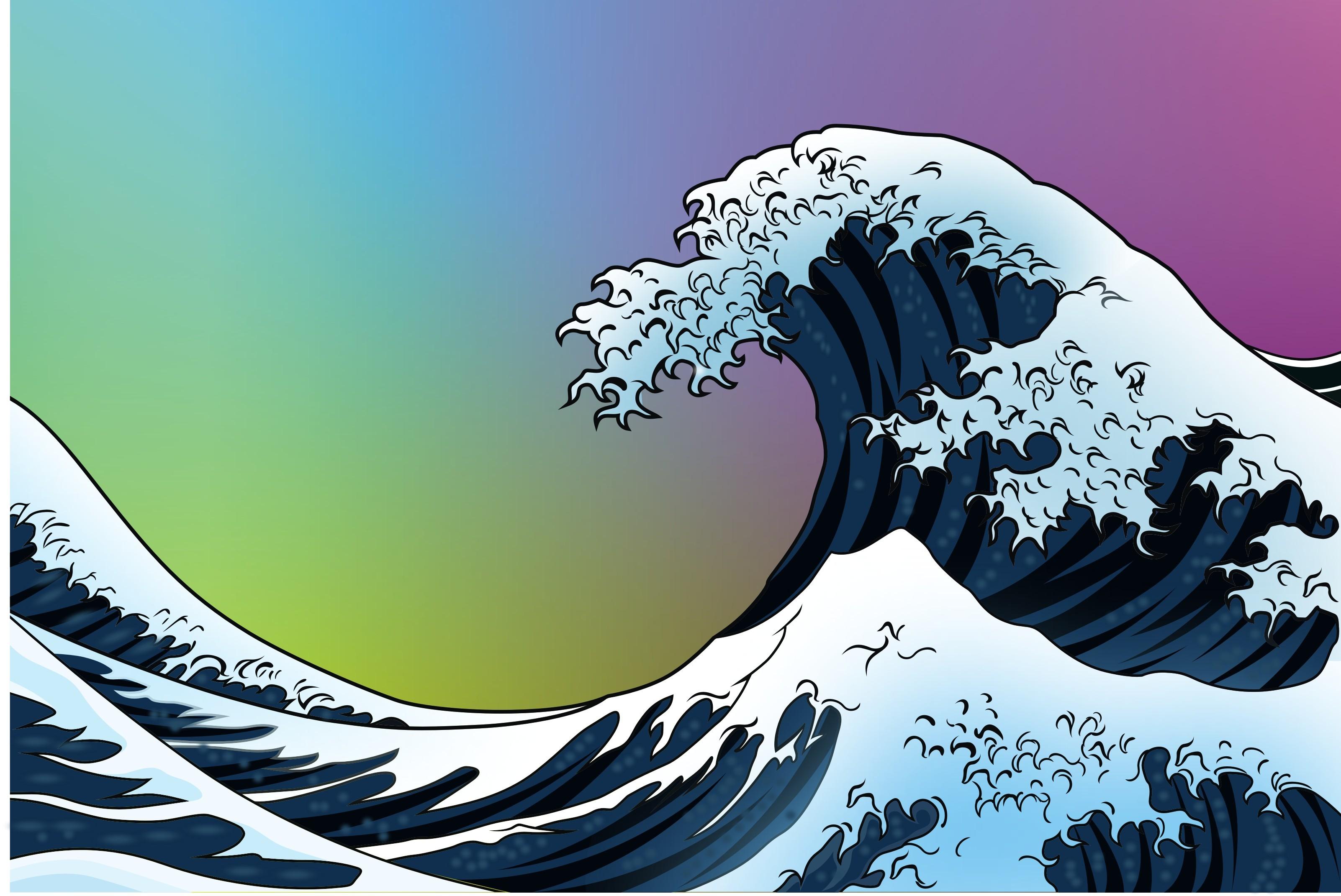 Japanese Wave Wallpaper - Great Wave Off Kanagawa Vector - HD Wallpaper 