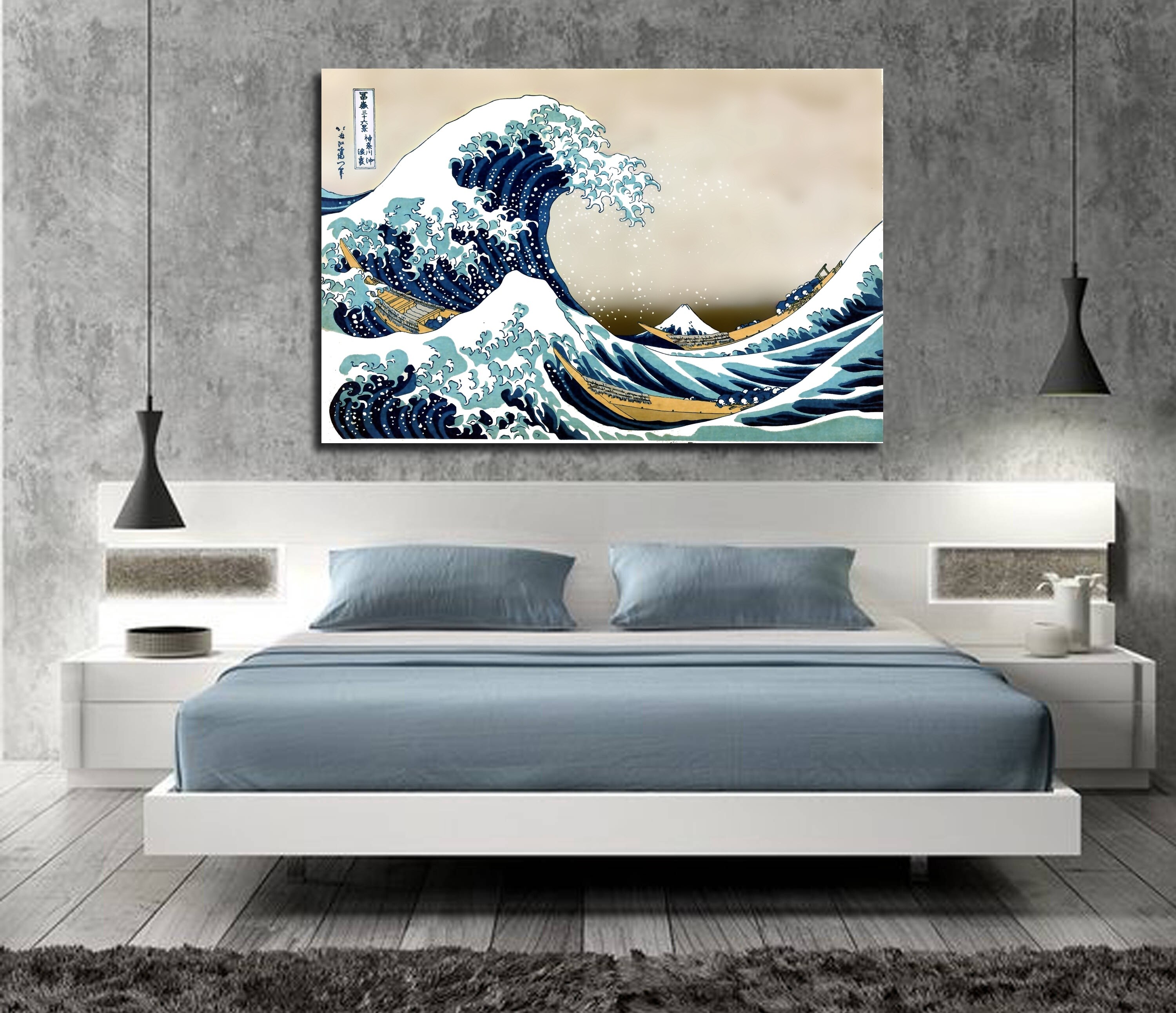 Great Wave In Bedroom - HD Wallpaper 