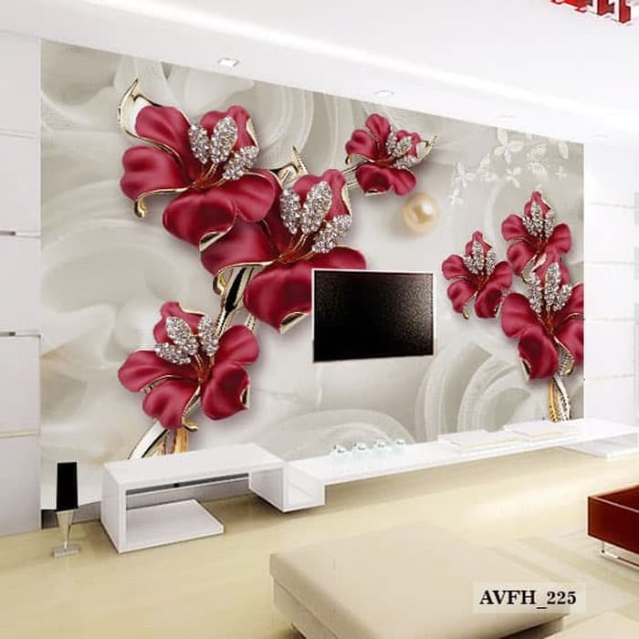 Populer Wallpaper Dinding Custom 3d - Floral Wallpaper Living Room - HD Wallpaper 