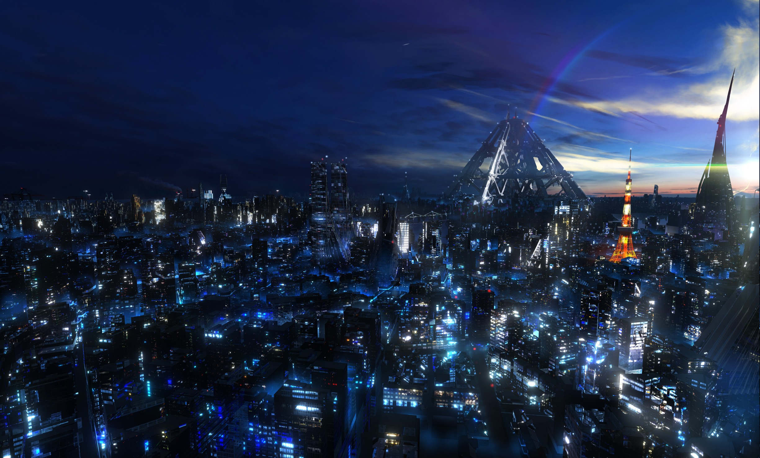 Anime Night Time City - HD Wallpaper 