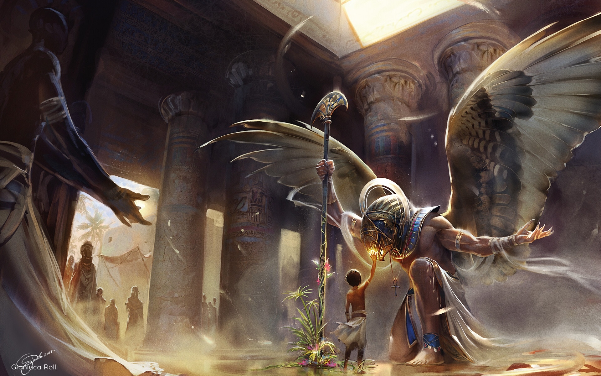 Wallpaper Of Boy, Columns, Egypt, Horus, Temple, Wings - HD Wallpaper 