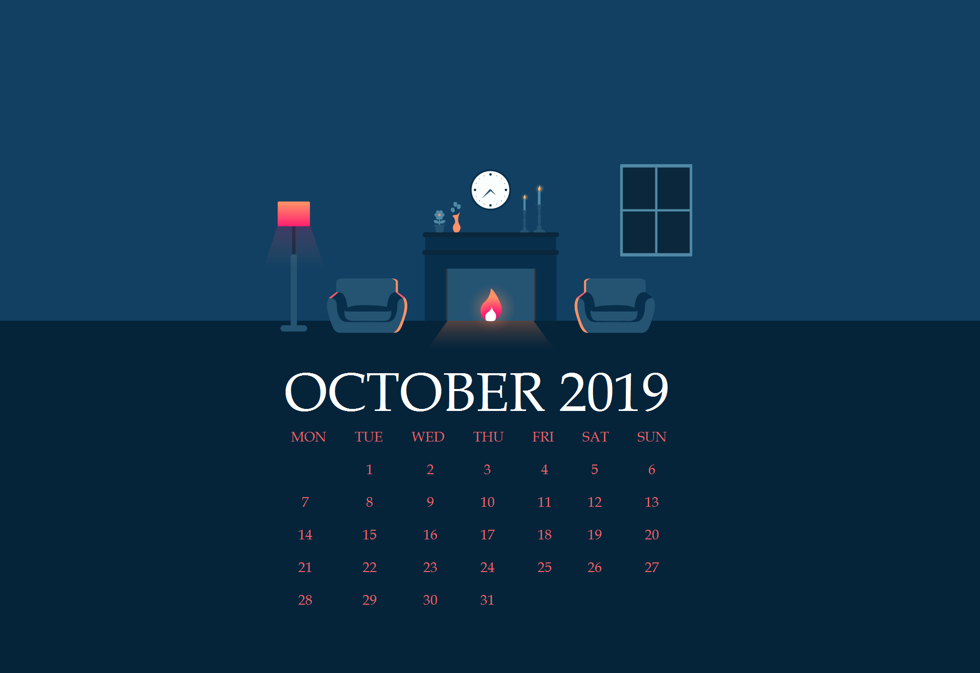 Cute October 2019 Desktop Background Calendar - Graphic Design - HD Wallpaper 