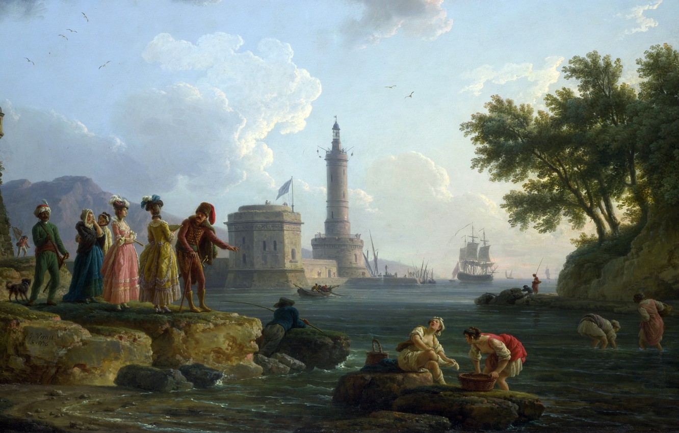 Photo Wallpaper Picture, Painting, Painting, From The - Claude Joseph Vernet A Sea Shore - HD Wallpaper 