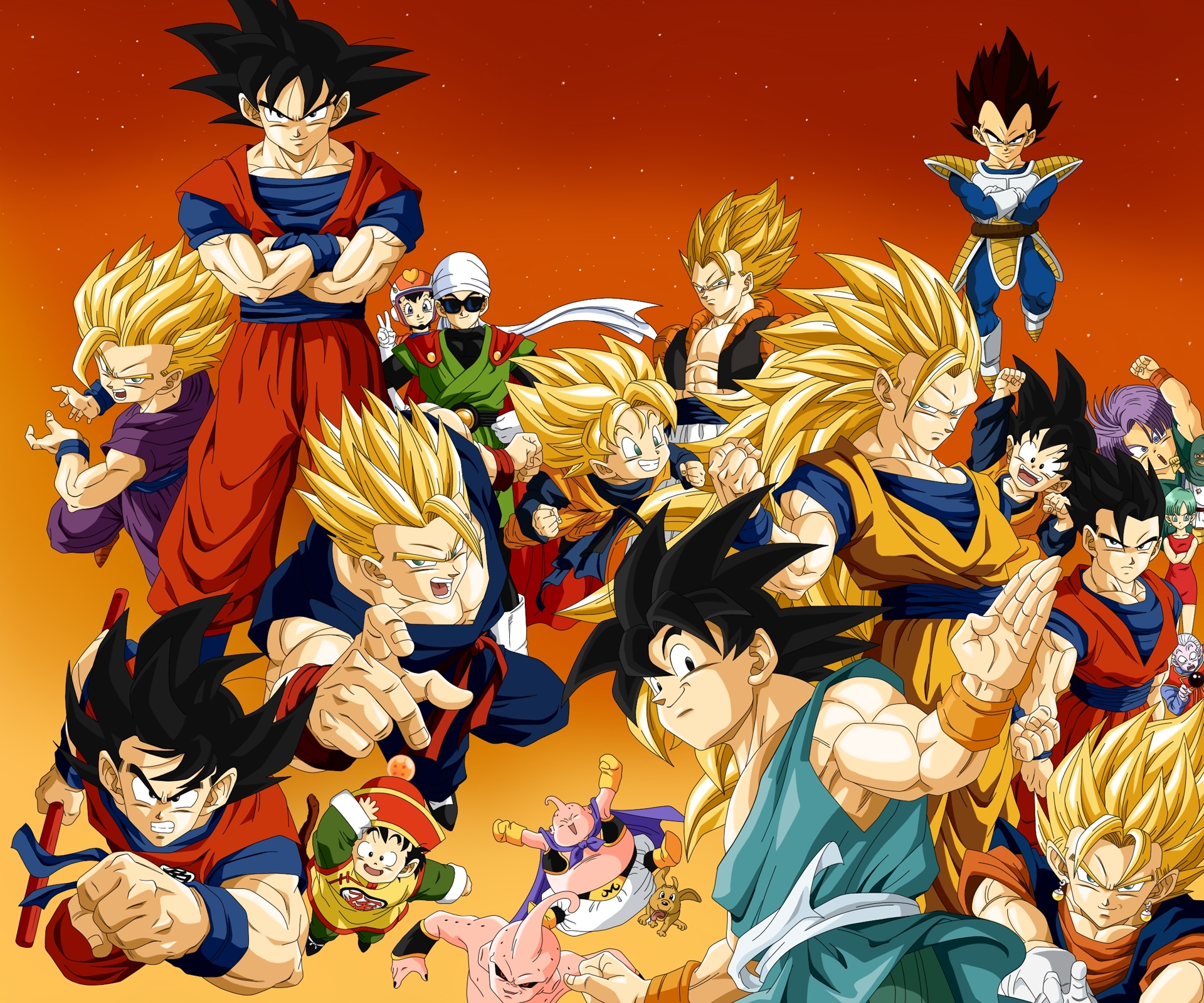 Vegeta Gohan Buu Son Goku Goku Trunks Videl Dragon - Son Goku Son Goten - HD Wallpaper 
