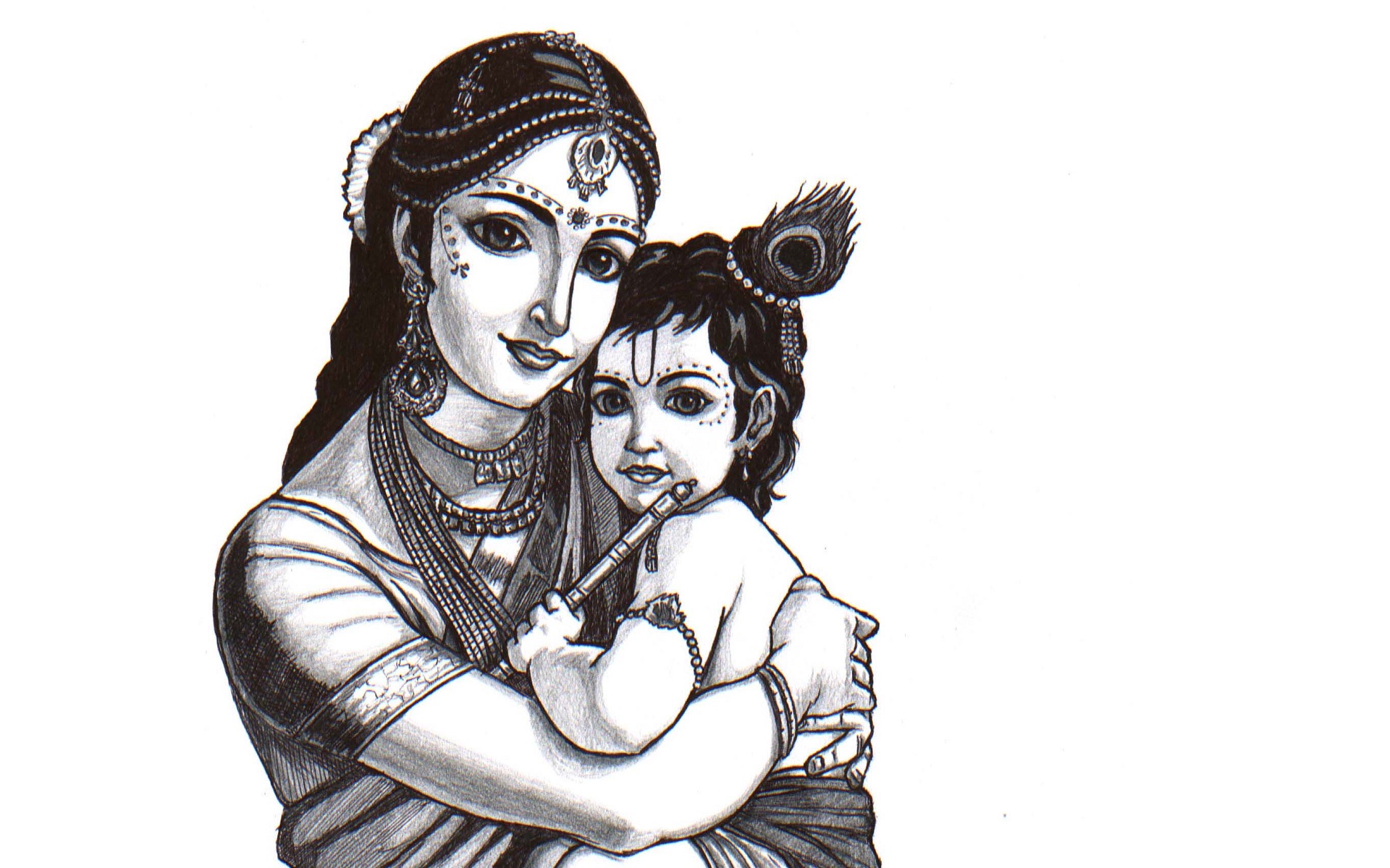 Bal Krishna And Yasoda Happy Janmashtami High Definition - Sketch Of Bal Krishna - HD Wallpaper 