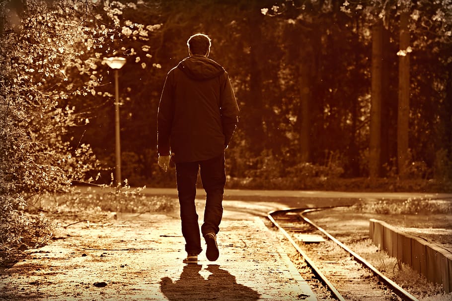 Man, Walking, Railway, Park, One, Solitary, Lonely, - Alone Is Not Easy Quotes - HD Wallpaper 