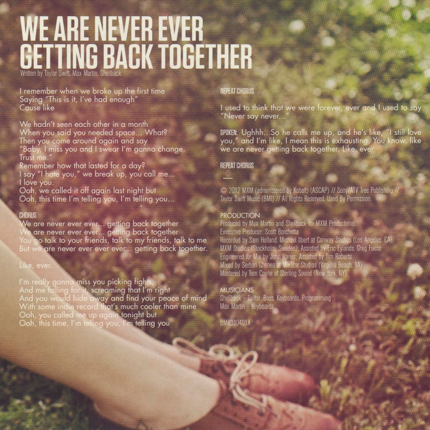 We Are Never Ever Getting Back Together Cd Single Interior - We Are Never Getting Back Together Taylor Swift Quotes - HD Wallpaper 